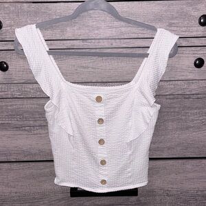 Caution To The Wind Textured White Button-Front Blouse
